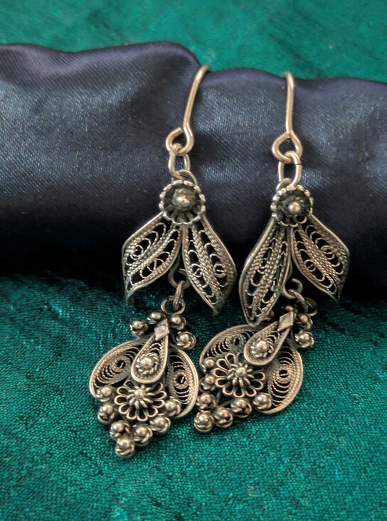 Jewelry - Sterling Silver Filigree Drop Earrings - Silver